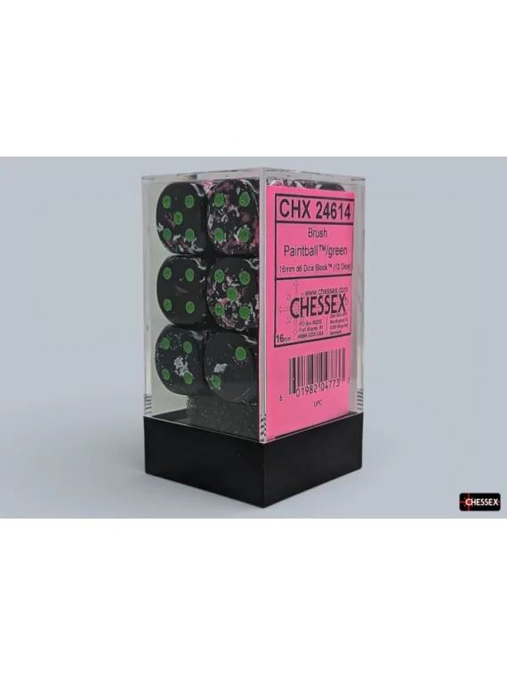 12 Dice Brush Paintball/green 16mm d6 Dice Block de Chessex en Dados | La Cueva Roja