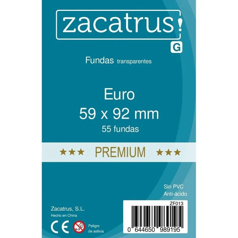 Fundas Zacatrus Euro Premium (59 mm X 92 mm) (55 uds) de Zacatrus en Fundas | La Cueva Roja