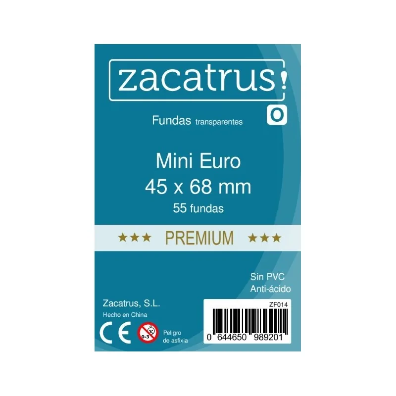 Fundas Zacatrus Mini Euro Premium (45mm x 68mm) (55 uds) de Zacatrus en Fundas | La Cueva Roja
